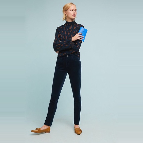 Midnight Blue AG Anthropologie The High Rise Stevie Ankle Velvet Jeans sz 28 - Picture 2 of 8